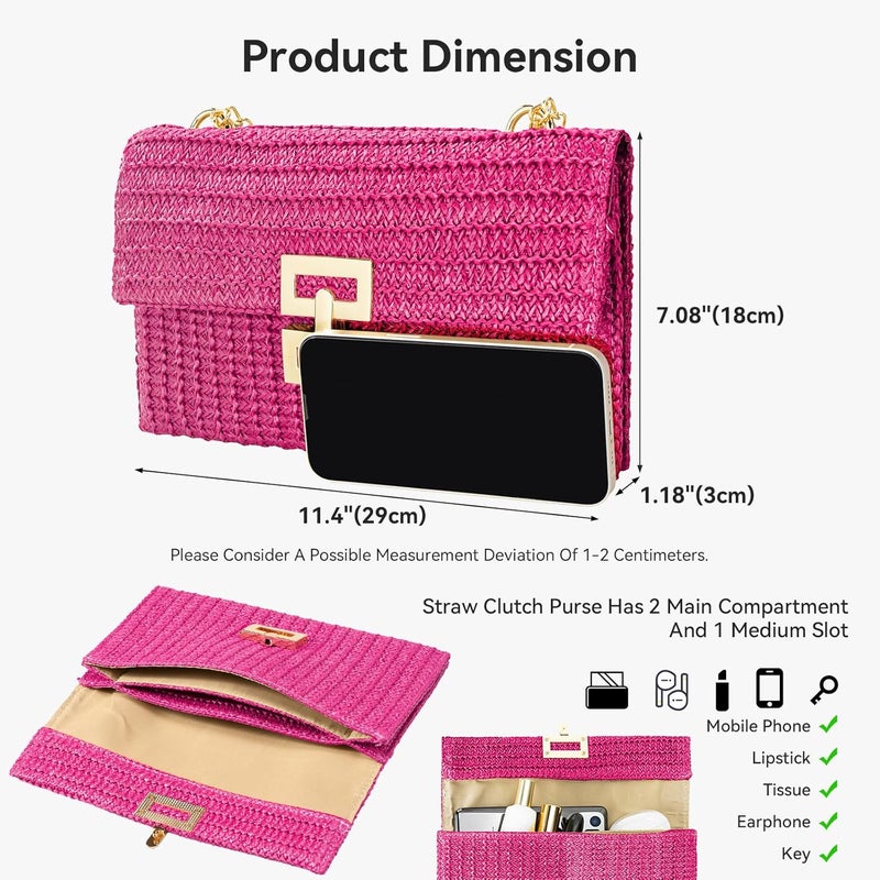 Gets Straw Clutch Purse for Women, Woven Beach Bag Summer Corssbody Purse Small Rattan Shoulder Bag for Travel | Hand-woven, Summer Beach, Envelope, Hand-woven, Summer Beach, Envelope - Image 2